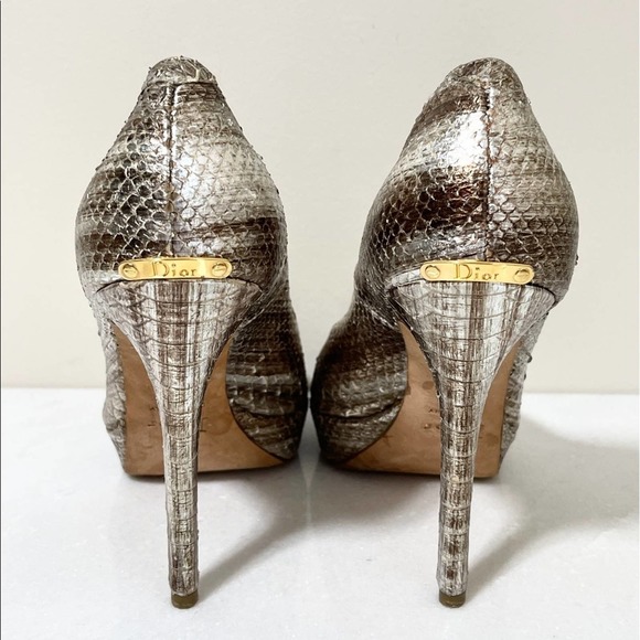Dior Metallic Peep Toe Snake Skin Heels sz 38.5 - Picture 4 of 9